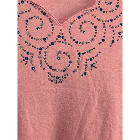 Quacker Factory Size 2X Pink Embellished Top With Rhinestone Design - Picture 2 of 8